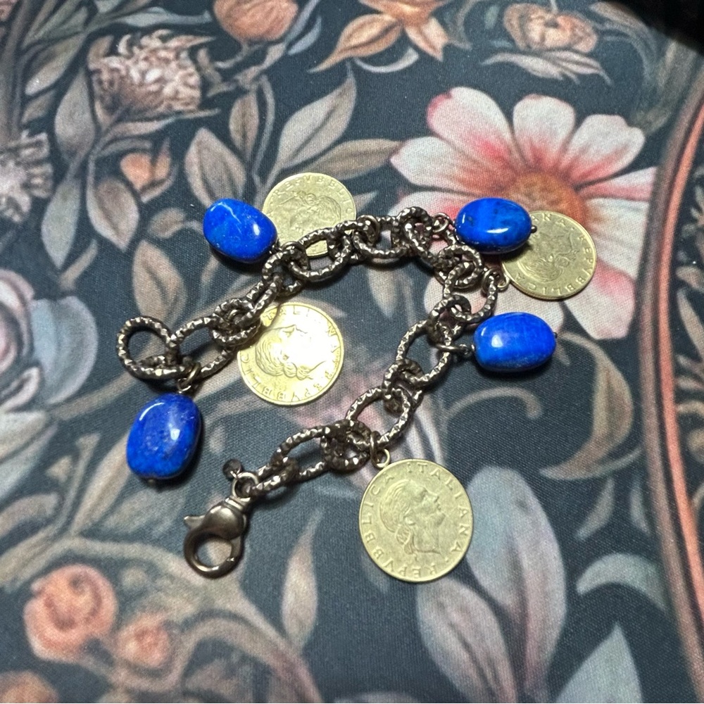 Vintage Italian Coin Charm Bracelet - 200 Lire Coins (1979, 1995, 1998) - Heavy